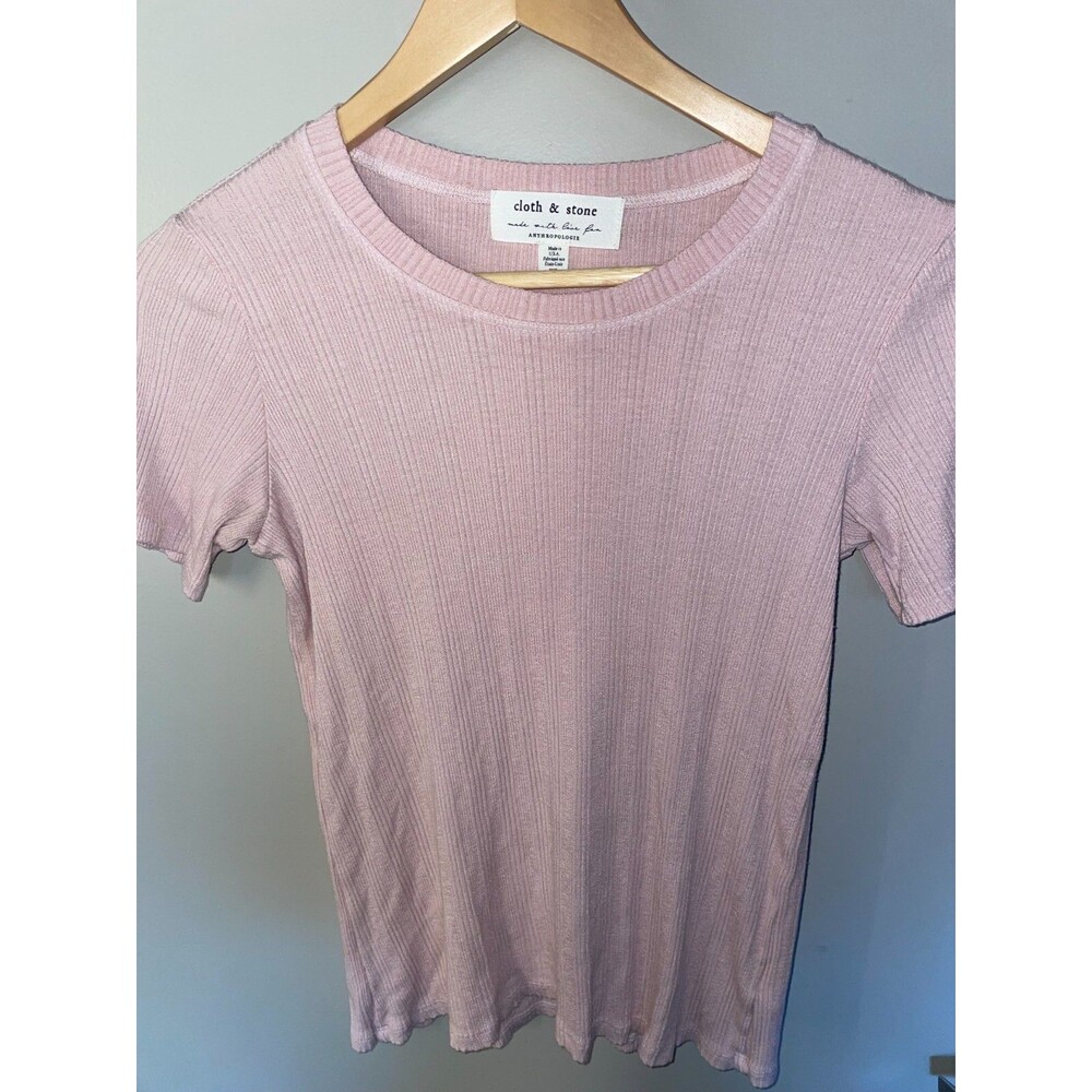 Cloth & Stone T-Shirt XS Ribbed Short Sleeve Blush Pink Capsule Anthropology